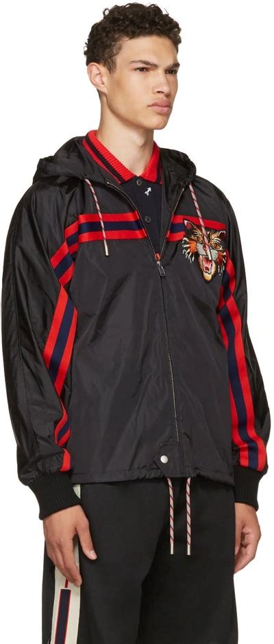 Gucci Nylon Windbreaker With Angry Cat Appliqué In Black